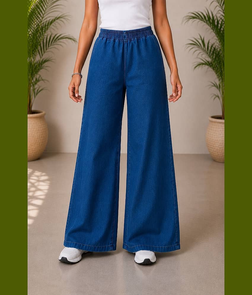 Aarika Women's Wide Leg Mid-Rise Jeans ( Navy Blue )