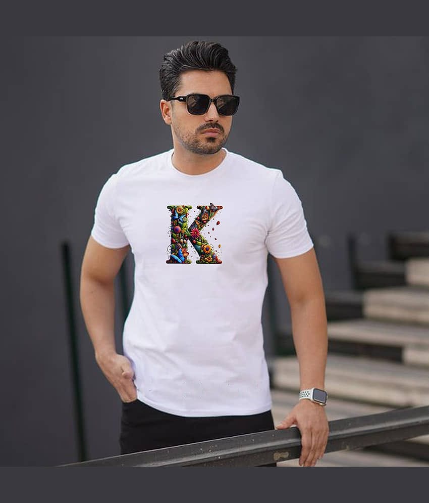 BINAYAK Cotton Regular Fit Printed Half Sleeves Men's Round T-Shirt - White ( Pack of 1 )