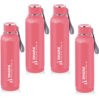 Quench 900 Inner Steel and Outer Plastic Water Bottle, 700ml, Pink   BPA Free  Leak Proof  Office Bottle (set of 4)