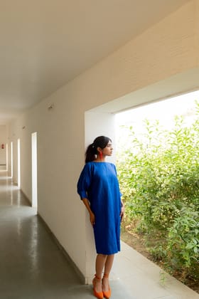 Sapphire Blue Linen Dress-S