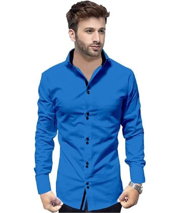 P&V Cotton Blend Slim Fit Men's Casual Shirt - Blue ( Pack of 1 )