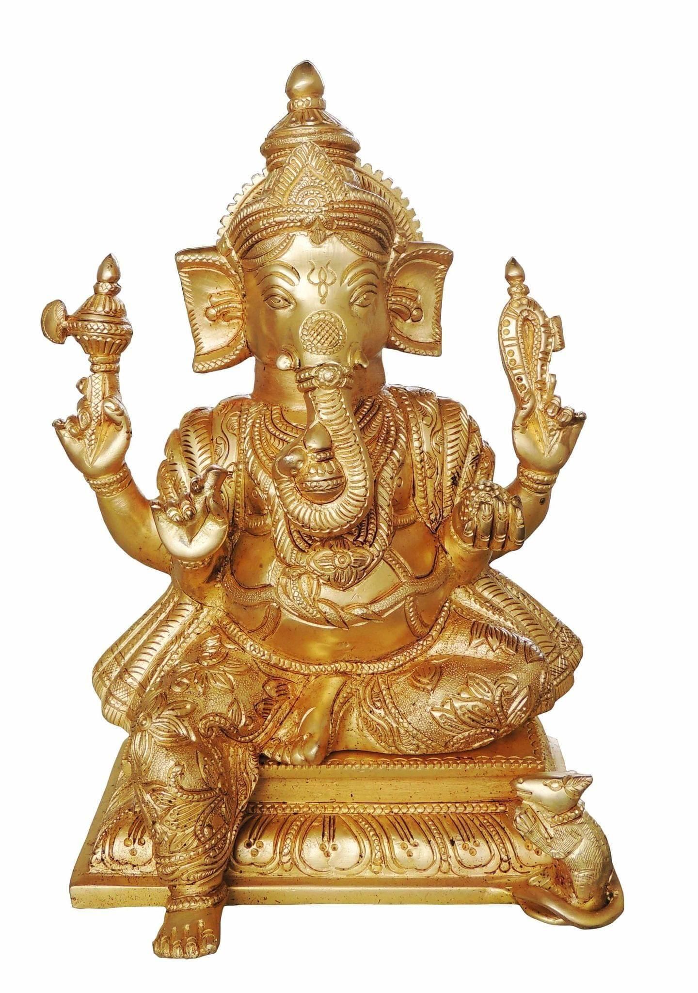 Brass Showpiece Ganesh Ji Big Statue - 7*5.6*10.2 Inch (BS604)