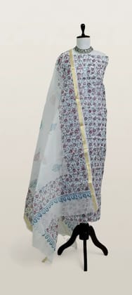Kota Doria Dress Material Slate Blue Floral Jaal