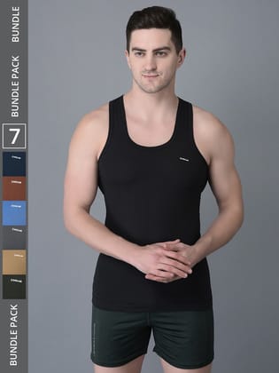 Men's Assorted Pack of 7 Solid Combed Cotton Shrinkless Vest Men's Assorted Pack of 7 Solid Combed Cotton Shrinkless Vest