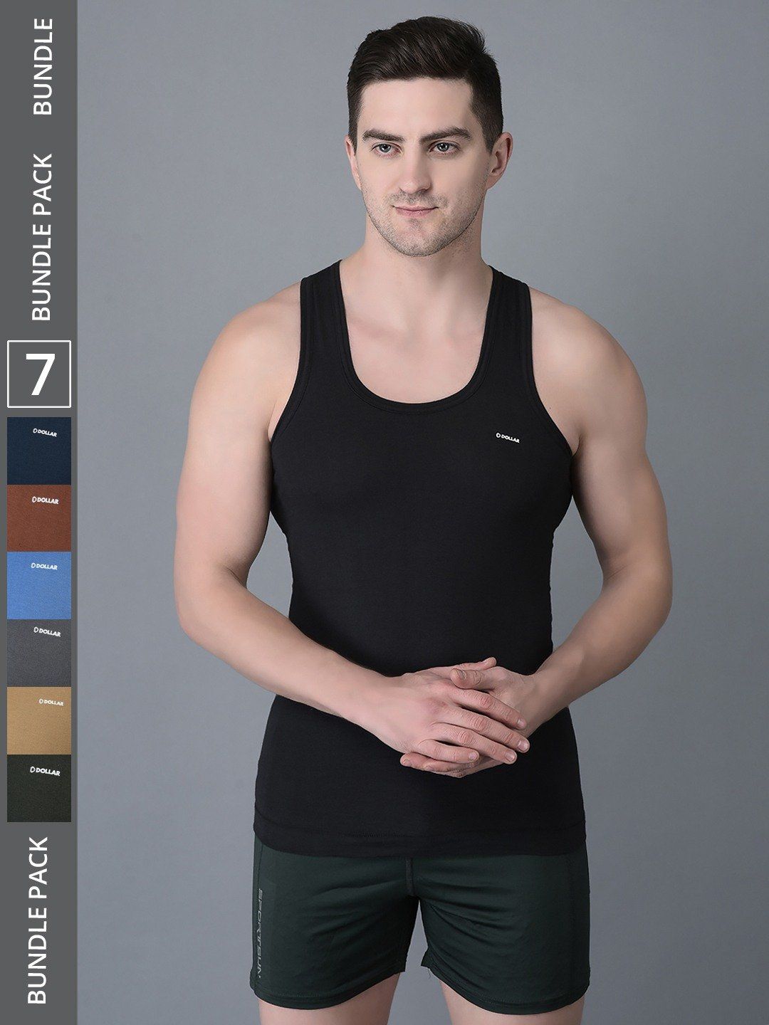 Men's Assorted Pack of 7 Solid Combed Cotton Shrinkless Vest
