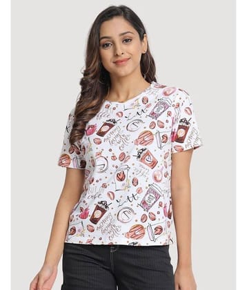 JUNEBERRY Women Cotton Printed Regular Fit Round Neck T-Shirt ( White )