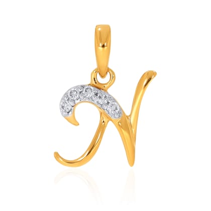 Senco Gold 18K Yellow Gold N Alphabet Diamond Pendant (Gold Wt- 0.8 g/Ct-0.05/HI-SI)