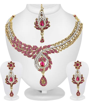 Spargz New Indian Bollywood Gold Plated Purple AD Stone Fashion Bridal jewellery Necklace Set For Women AINS_303