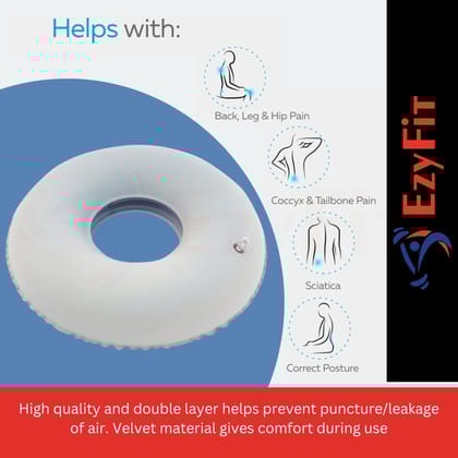 Ezyfit Donut Seating Cushion I Round Air Portable Cusion I Seat Air Cushion I Air Cushion with Pump | Office Chair I Wheel Chair I Pain Relief Donut