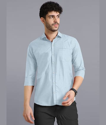 VTEXX Cotton Blend Regular Fit Checks Full Sleeves Men's Casual Shirt - Light Blue ( Pack of 1 )