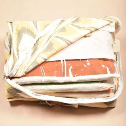 Saree storage bag in yellow handwoven cotton with set of ten saree sleeves