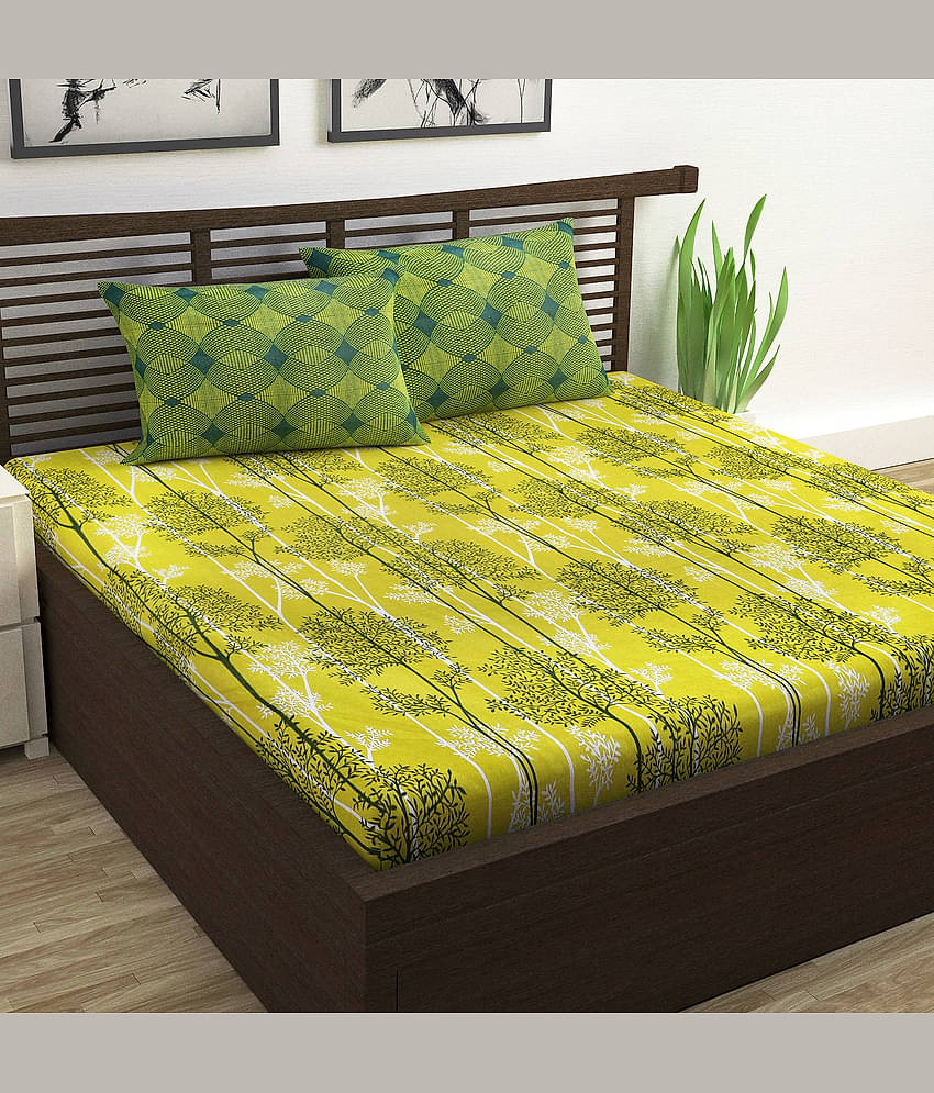 DIVINE CASA Cotton Double Bedsheet ( Yellow )