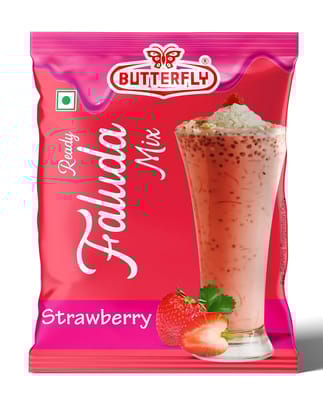 Butterfly Ready Faluda Mix (Strawberry Pouch) (Weight - 90g) by Butterfly Dessert Mixes and Bakery Needs.