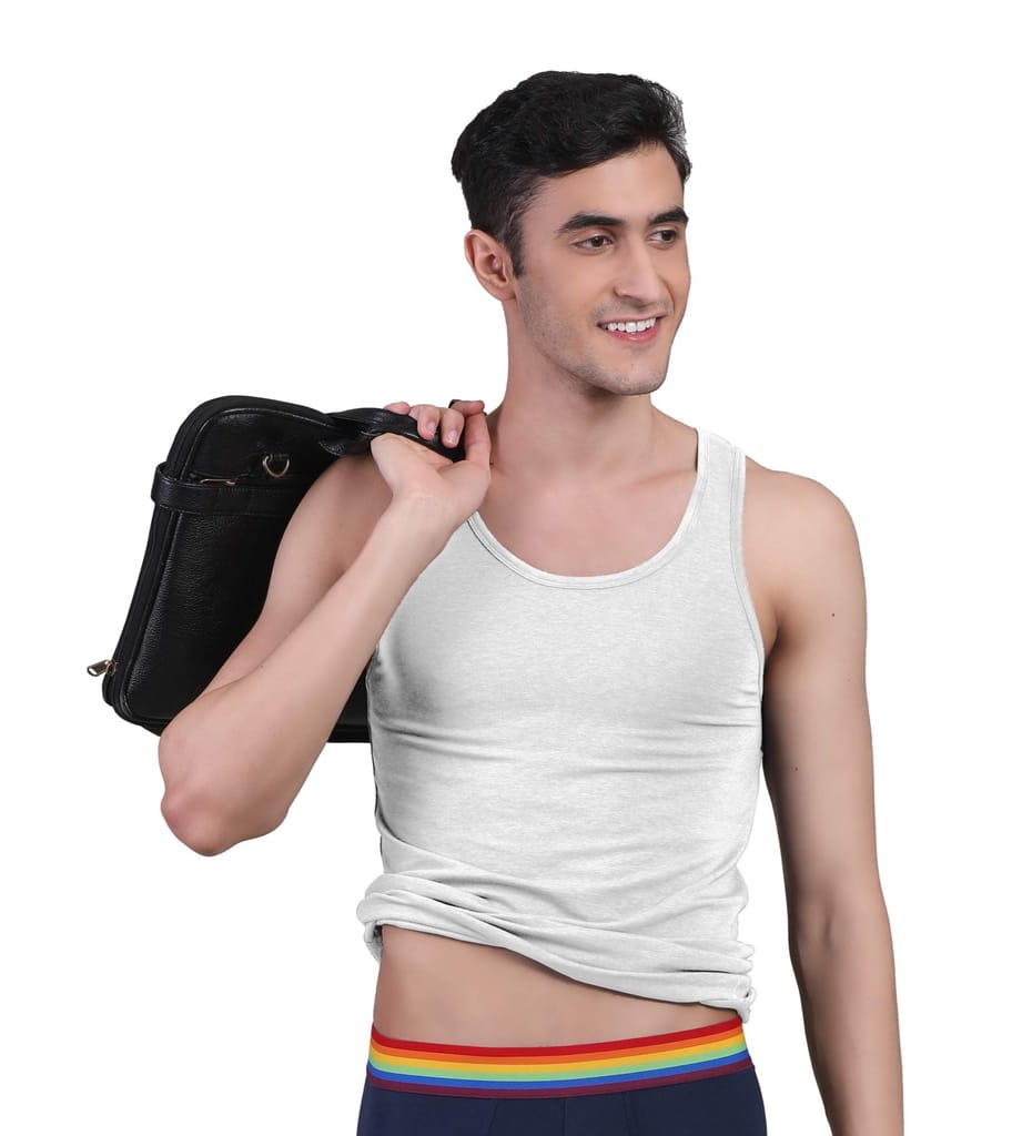 Freecultr Vest for Men | Bamboo Sleeveless, Super Soft Round Neck Gym Comfort Vest | Workout Regular Fit Innerwear | Breathable Sando with Long Hemline Pack of 1-White