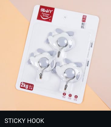 Sticky Hooks Set of 3 – Strong Reusable Adhesive Wall Hooks Waterproof Damage Free for Home Kitchen and Bathroom