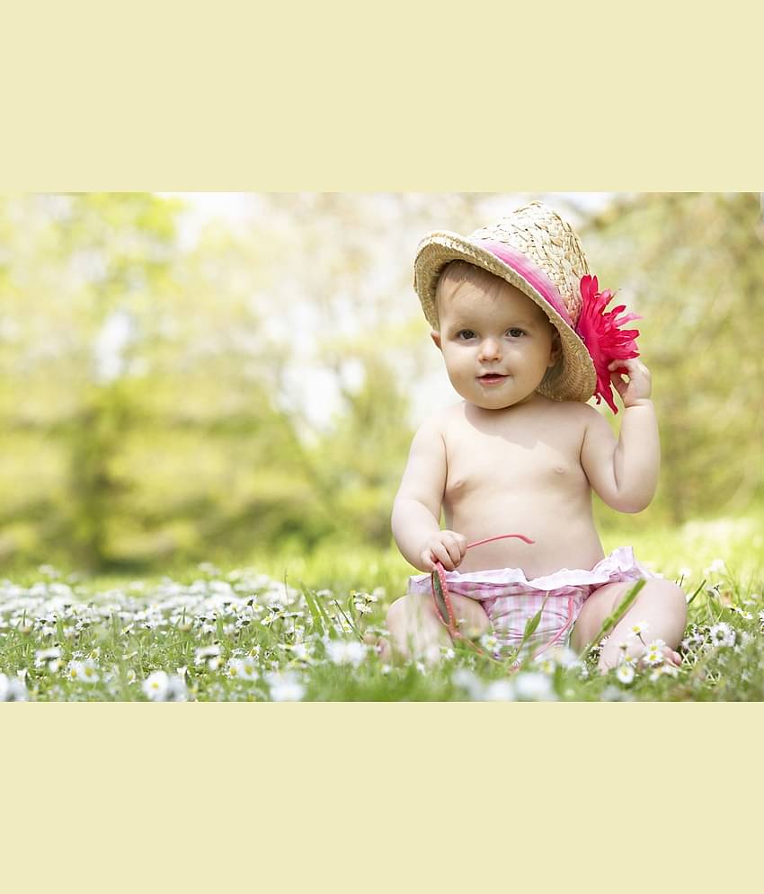 Asmi Collection Cute Baby with Hat Vinyl Wall Poster Without Frame
