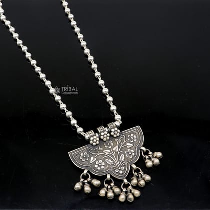 India traditional cultural style handmade 925 sterling silver chitai work pendant with silver beaded necklace best for all outfit set693-24''