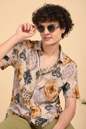 ILYZLY Orange Print Half-Sleeve Shirt-S