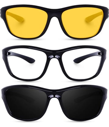 Kanny Devis - Black Wrap Around Sunglasses ( Pack of 3 )