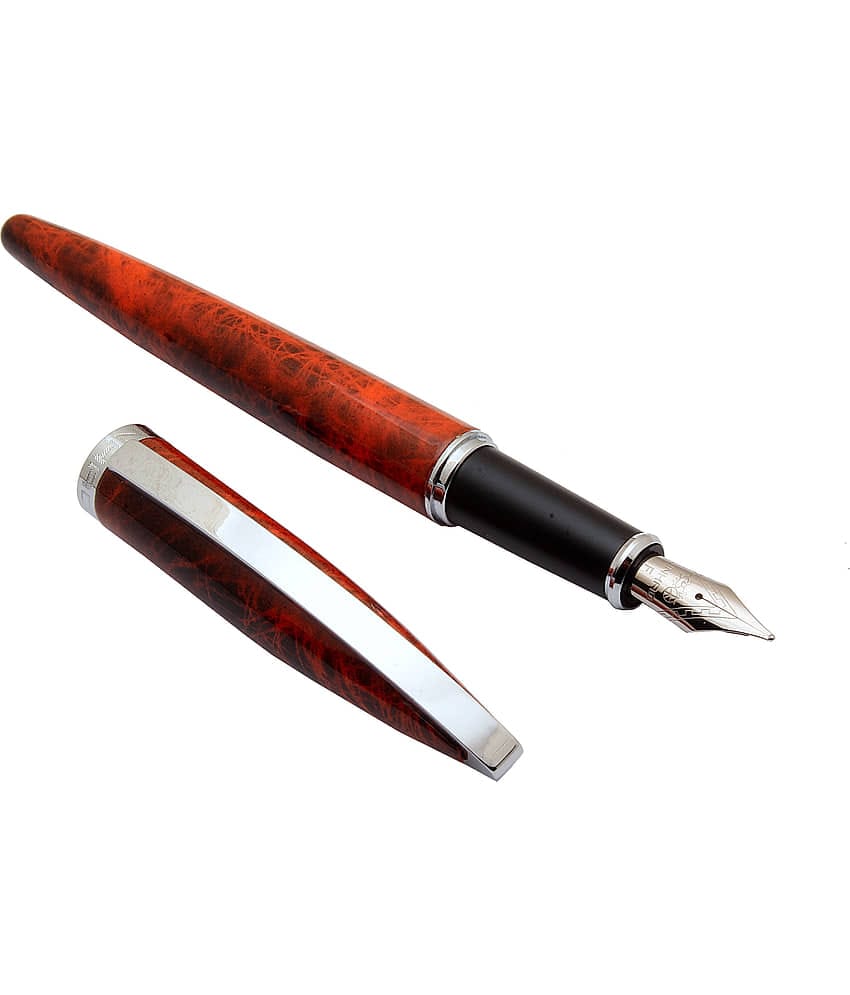 Jinhao 156 Lava Orange Marble Metal Body Fountain Pen With Chrome Trims & Fine Nib