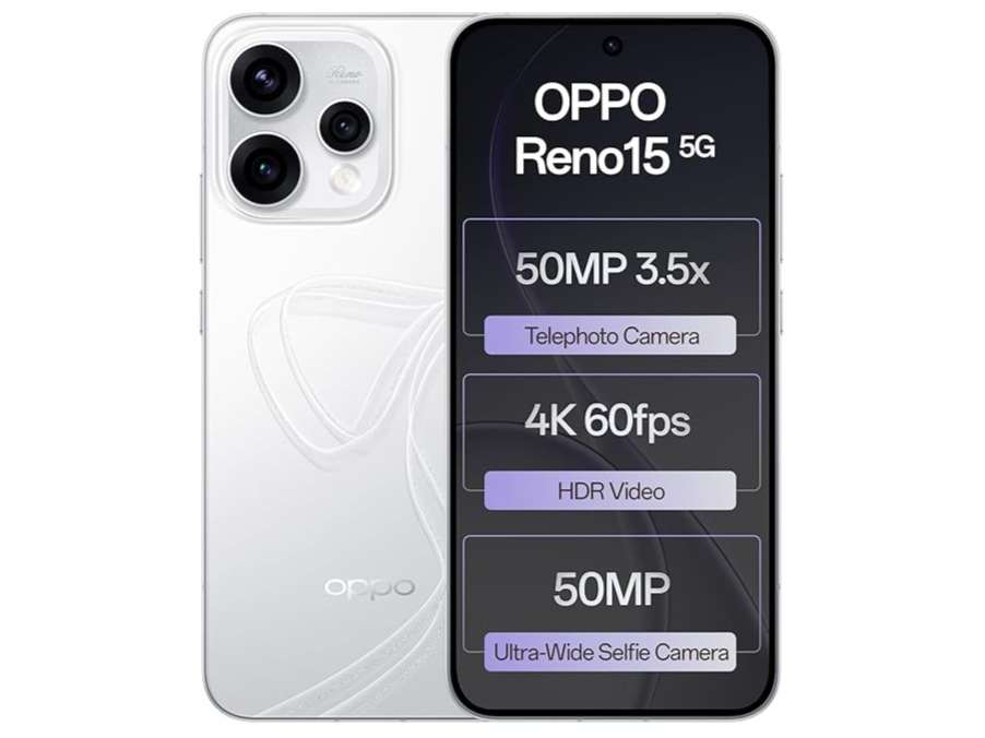 Oppo Reno 15 5G Smartphone, 12GB RAM, 512GB Storage, Elegant Design - Glacier White
