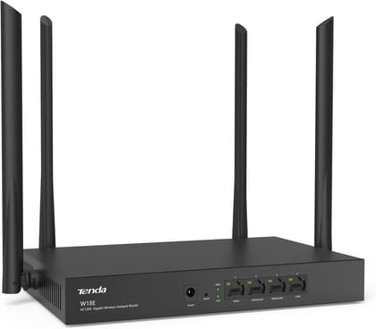 Tenda W18E AC1200 Gigabit Wireless Hotspot Router, 300 sqm Coverage, 867Mbps/5GHz + 300Mbps/2.4GHz, 50 Users Support, Gigabit Ports, 4 Antennas, Remote Maintenance
