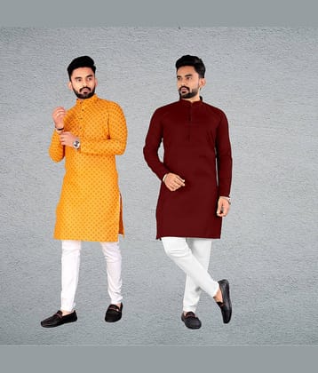 FRELURO Muticolor Cotton Blend Men's Regular Kurta ( Pack of 2 )