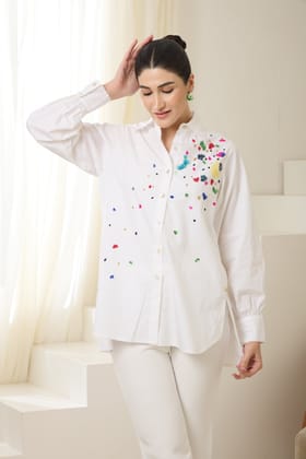 KALEIDOSCOPE SEQUINED POPLIN SHIRT-White / Poplin / XXS