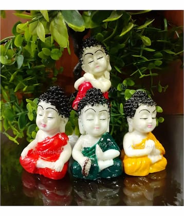 AFTERSTITCH baby buddh monk set opf 4 idol staue for car deshboard  home office table decor 5.5 cm  (Pack of 4)