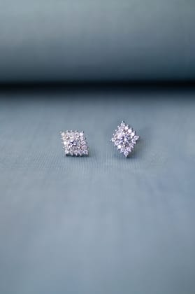 Rhombical Solitaire Rose Gold  Plated Sterling Silver Earrings-Silver