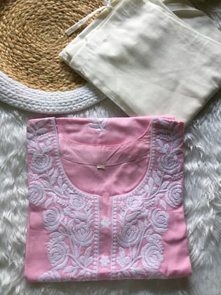 Baby Pink - Rose Embroidery Design - Cord Set-38 - M