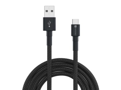 Portronics Konnect B Type C Strong Connection, Quick Data Transfer, Multiple Devices Compatible, Nylon Braided  - Black