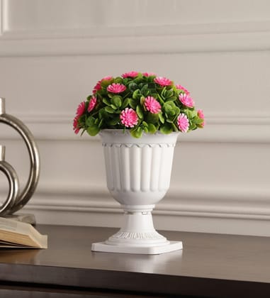 Foliyaj Artificial Plant with Green Leaves and Pink gerba Flowers in a Pedestal Pot|Bonsai Tree|Artificial Succulents|with Pot|Home D�cor for Living Room Home Office Shop|House|Gift|Decoration