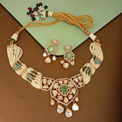 Polki Choker with Pastel green Beads Jewellery set