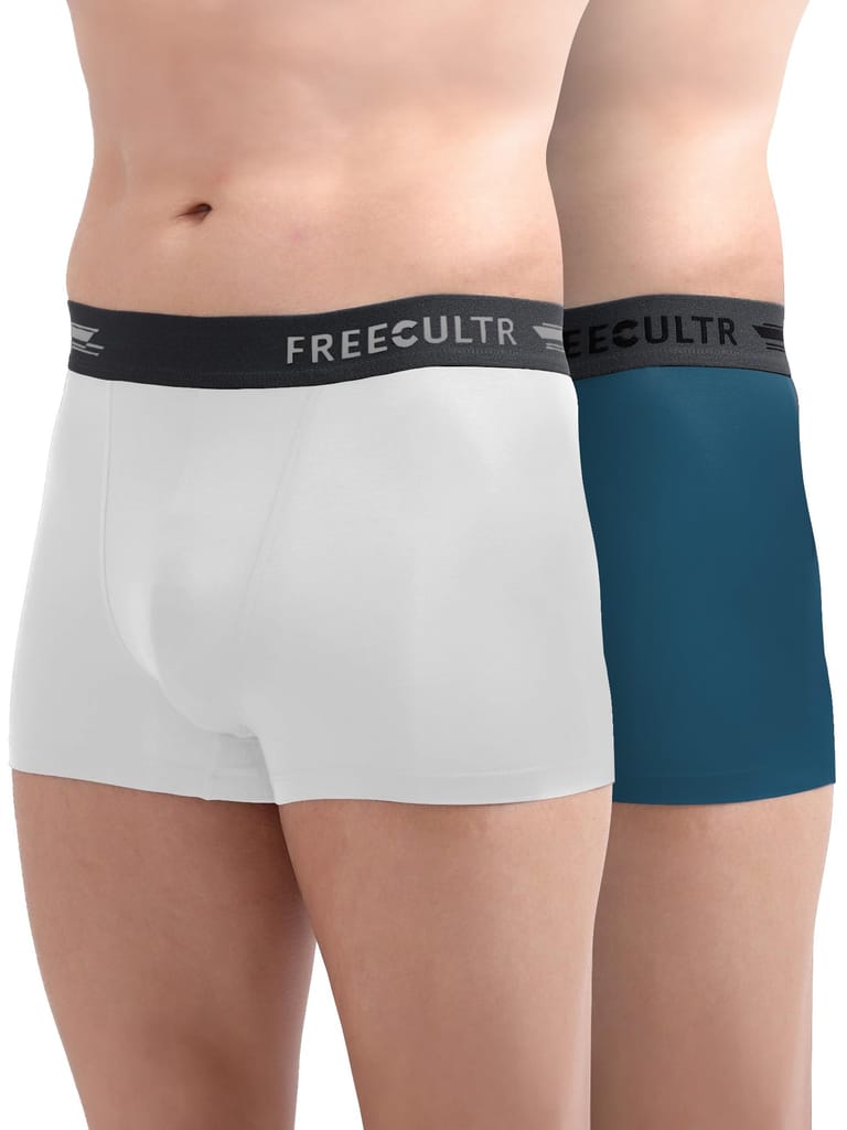 FREECULTR Men's Underwear Anti Bacterial Micromodal Airsoft Trunk - Non Itch No Chaffing Sweat Proof - Pack of 2-Midnight Blue,Cloud White