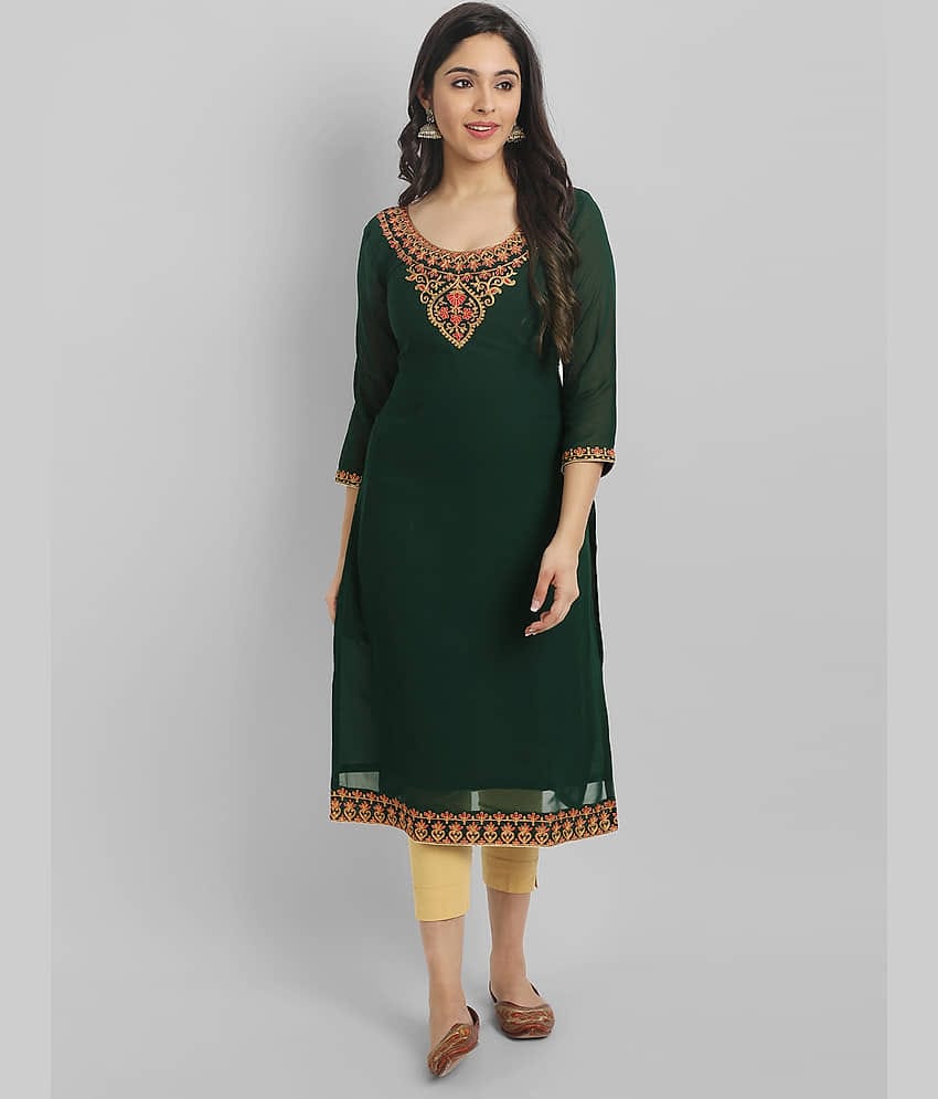 Femvy - Green Georgette Women's Straight Kurti ( Pack of 1 )