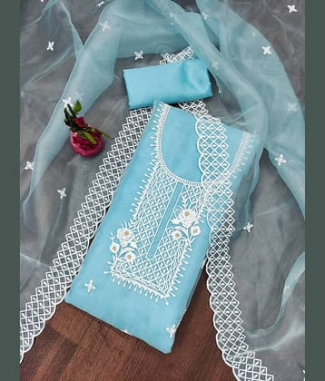 Rangtulika Ethnics Unstitched Organza Embroidered Dress Material - Blue ( Pack of 1 )