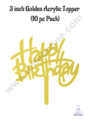 CAKE DECOR™ 3 Inch 10 pcs Golden Acrylic Cake Topper - Happy Birthday ( SBMT-3INCH-06 )