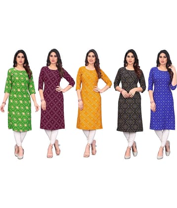 KETAKI FASHION Crepe Printed Straight Women's Kurti - Multicolor6 ( Pack of 5 )