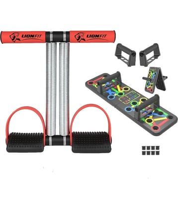 LionFit® Double Spring Tummy Trimmer with Heavy Duty Resistance + 15-in-1 Push Up Board | Home Gym Combo for Full Body Workout, Weight Loss & Muscle Training for Men & Women