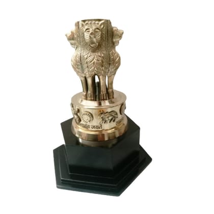 9" Brass Ashok Stambh Indian National Emblem | Ashoka Chakra Office Desk Memento (3414)