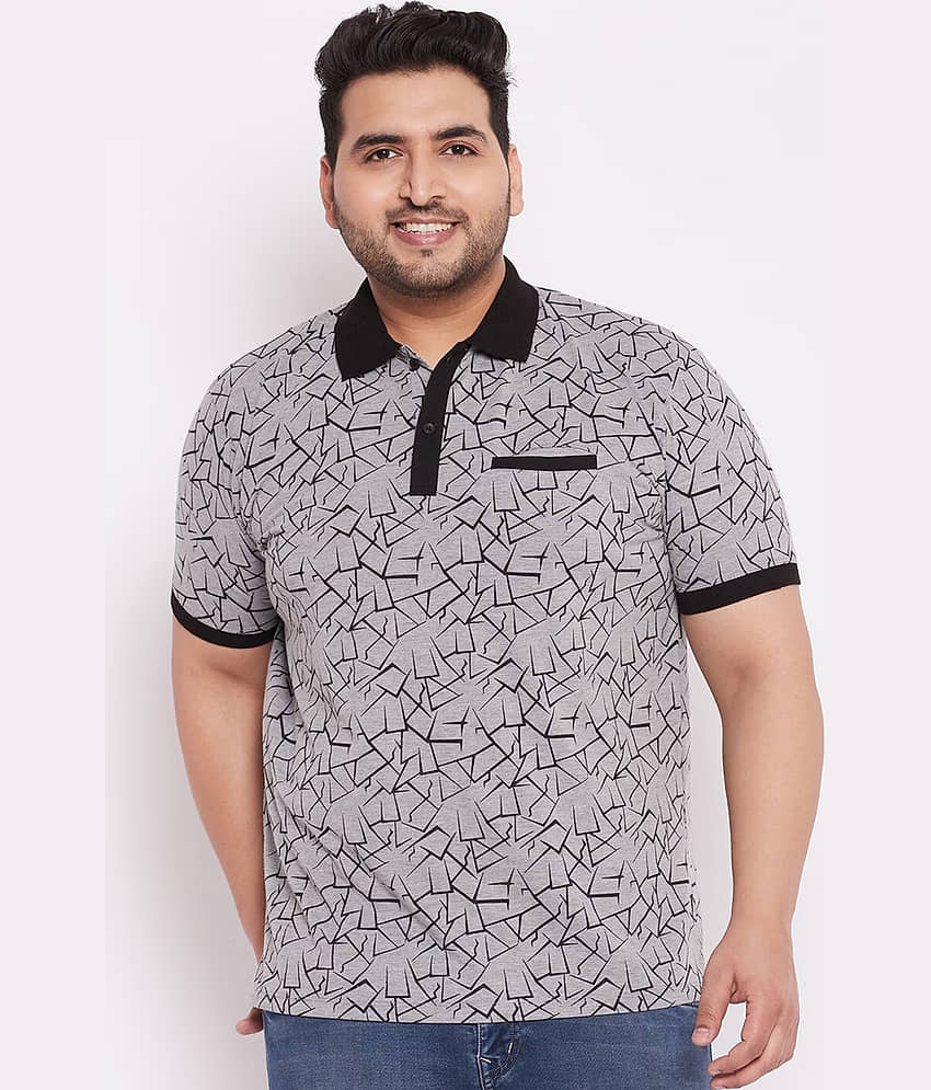 GET GOLF Pack of 1 Cotton Blend Regular Fit Printed Half Sleeves Men's Polo T Shirt ( Grey )