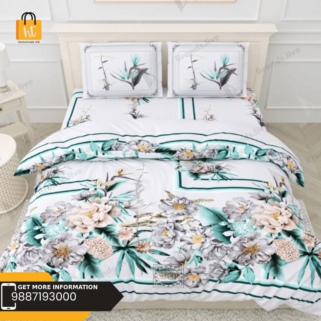 3001-Hometrade India-Standard King Size (90*108 Inches)-Buy Pure Cotton Jaipuri Printed Flat King Size Double Bedsheet With 2 Matching Pillow Cover