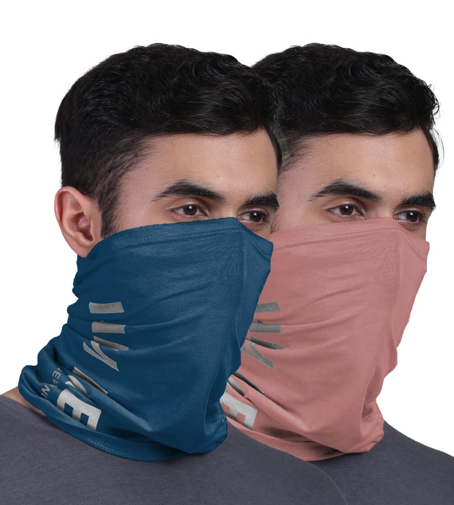 FREECULTR Unisex Bamboo Bandana, Anti Microbial Super Soft & Comfort Fit, Breathable Multipurpose Headband, Face Mask for Dust Protection and Sun - Printed Pack of 2-Cuban Peach,Sapphire Blue