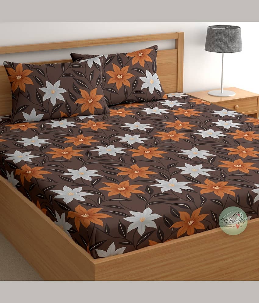 CG HOMES Cotton 1 Double Bedsheet with 2 Pillow Covers ( Brown )