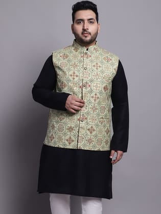 Men's Cotton Linen Pista Green & Multi Printed-44