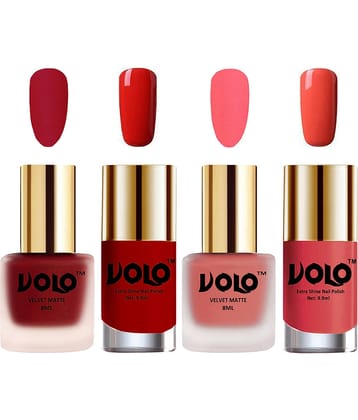 VOLO Extra Shine AND Dull Velvet Matte Nail Polish Red,Peach,Orange, Coral Matte Pack of 4 36 mL