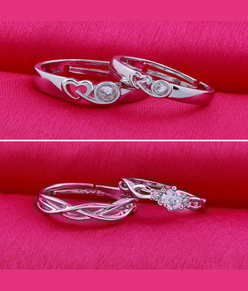 Adjustable Couple Rings Set for lovers Silver Plated Party Wear Solitaire for Men and Women 2 Pair