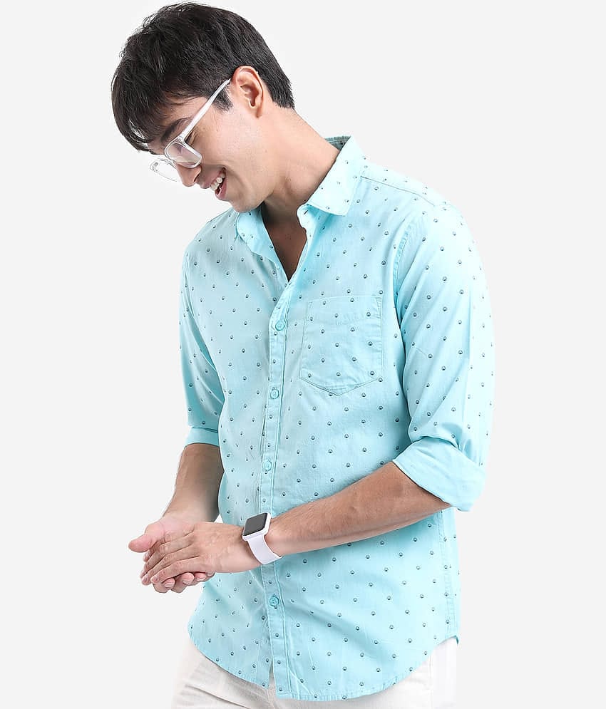 Ketch 100% Cotton Regular Fit Printed Full Sleeves Men's Casual Shirt - Light Blue ( Pack of 1 )
