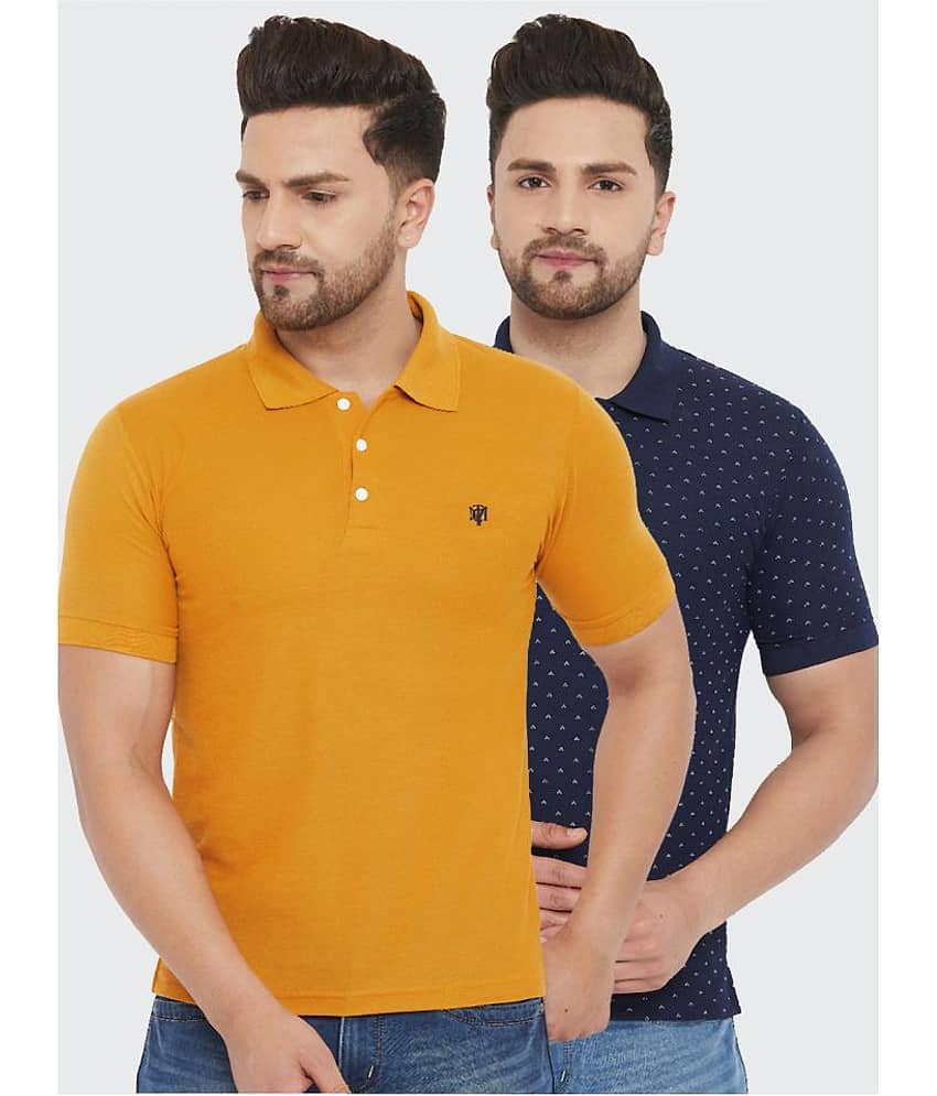 The Million Club Pack of 2 Cotton Blend Regular Fit Solid Half Sleeves Men's Polo T Shirt ( Yellow )